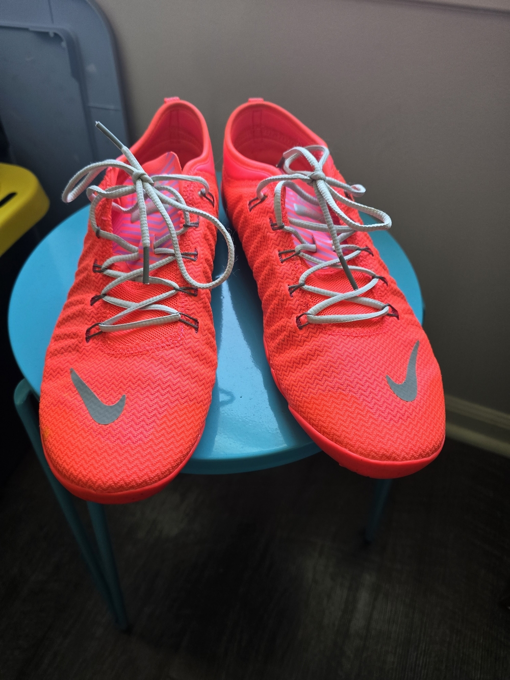Nike Neon Coral Knit Running Sneakers with Gray Swoosh